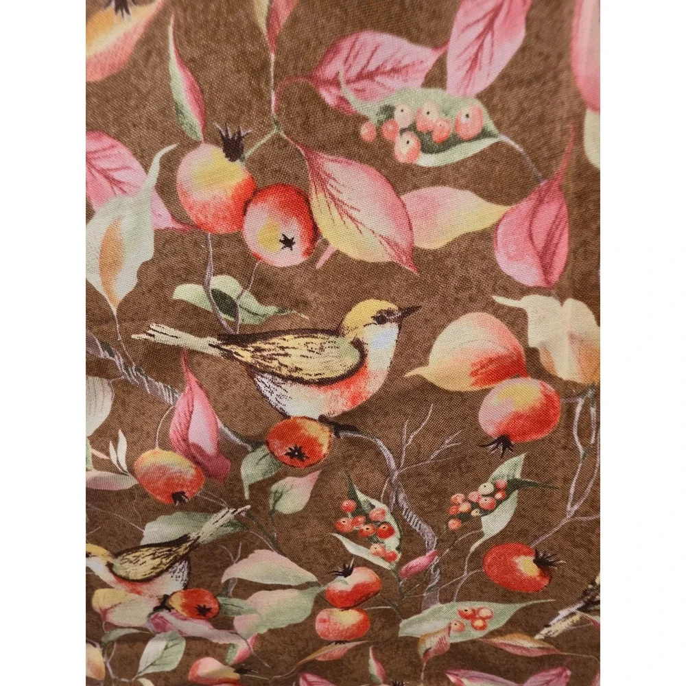 Reversible Bird Berry Cotton Fabric Table Runner Autumn Leaves Grey Cardinal